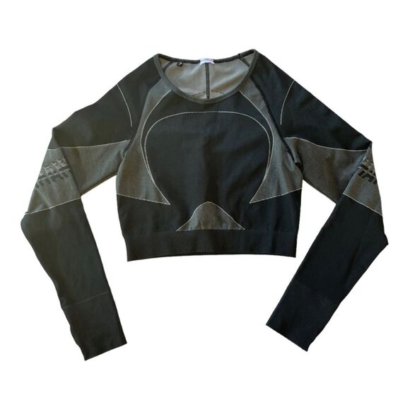 GYMSHARK | Black Gray Long Sleeve Cropped Work Out Activewear Top S - Picture 1 of 6